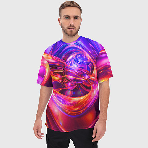 Мужская футболка оверсайз Abstract color neon composition Абстрактная неонов / 3D-принт – фото 3