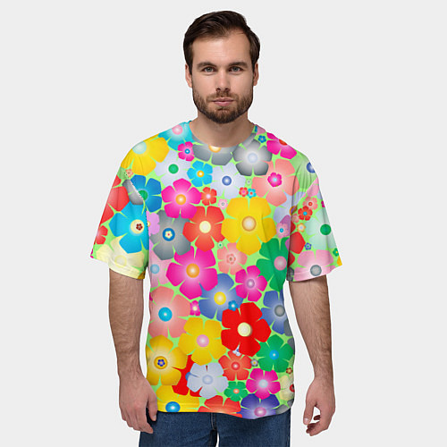 Мужская футболка оверсайз Цветочки фон / 3D-принт – фото 3