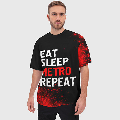 Мужская футболка оверсайз Eat Sleep Metro Repeat Арт / 3D-принт – фото 3