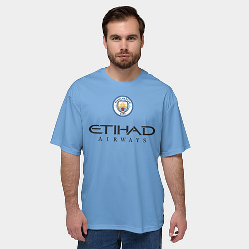 Мужская футболка оверсайз Manchester City Манчестер Сити Домашняя форма 2022 / 3D-принт – фото 3
