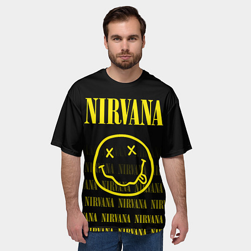 Мужская футболка оверсайз Smile Nirvana / 3D-принт – фото 3