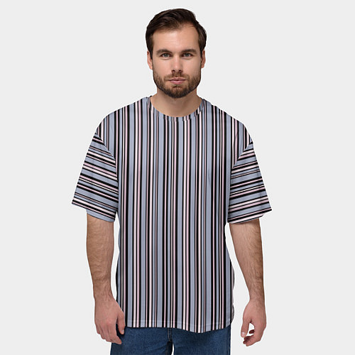Мужская футболка оверсайз Розово-серый полосатый принт / 3D-принт – фото 3