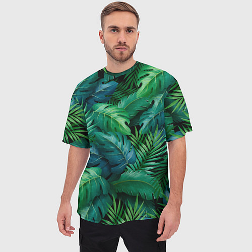 Мужская футболка оверсайз Green plants pattern / 3D-принт – фото 3