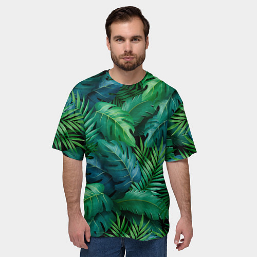 Мужская футболка оверсайз Green plants pattern / 3D-принт – фото 3