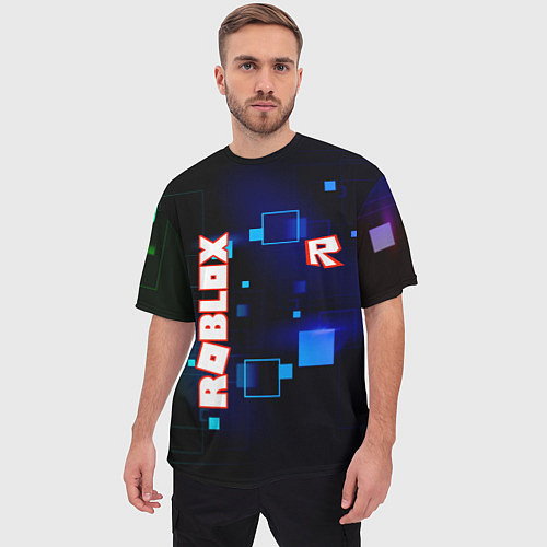 Мужская футболка оверсайз ROBLOX неоновые кубики / 3D-принт – фото 3