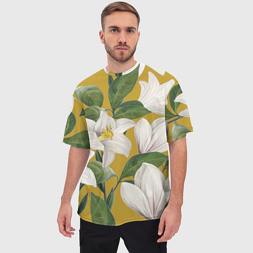 Мужская футболка оверсайз Цветы Белые Лилии / 3D-принт – фото 3