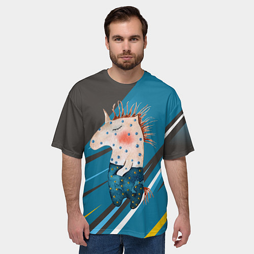 Мужская футболка оверсайз Конь Детский рисунок / 3D-принт – фото 3