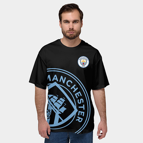 Мужская футболка оверсайз MANCHESTER CITY МАНЧЕСТЕР СИТИ / 3D-принт – фото 3