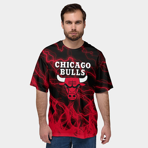 Мужская футболка оверсайз CHICAGO BULLS ЧИКАГО БУЛЛС МОЛНИИ / 3D-принт – фото 3