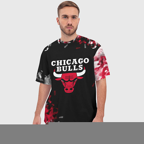 Мужская футболка оверсайз Чикаго Буллз Chicago Bulls Огонь / 3D-принт – фото 3