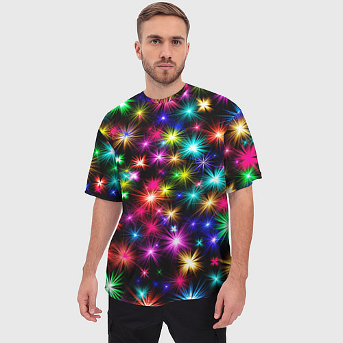 Мужская футболка оверсайз ЦВЕТНЫЕ ЗВЕЗДЫ COLORED STARS / 3D-принт – фото 3