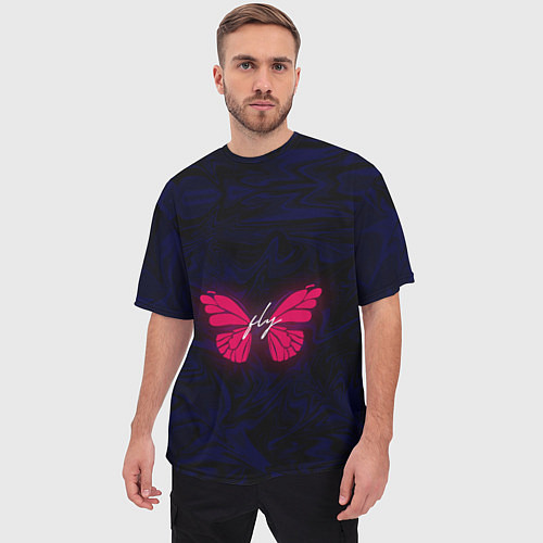 Мужская футболка оверсайз Бабочка неон FLY / 3D-принт – фото 3