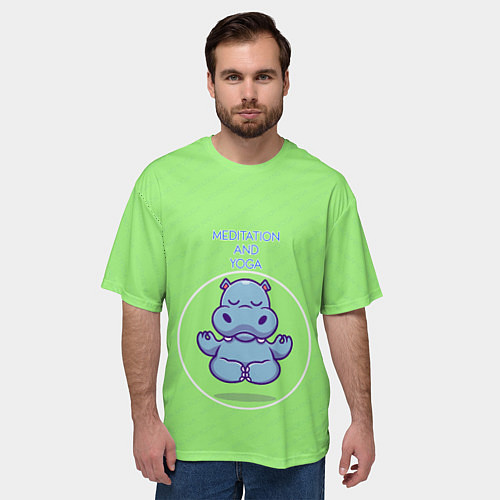 Мужская футболка оверсайз Бегемотик медитирует / 3D-принт – фото 3