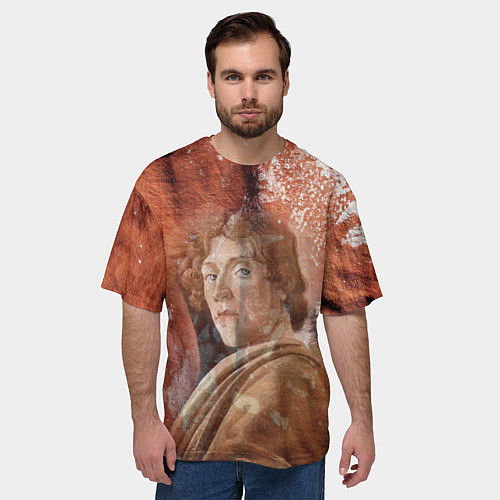 Мужская футболка оверсайз Cандро Боттичелли Автопортрет Пост-арт Коллаж Sand / 3D-принт – фото 3