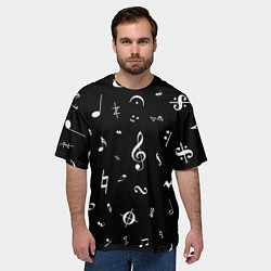 Футболка оверсайз мужская Нотные Знаки Белые на Черном, цвет: 3D-принт — фото 2