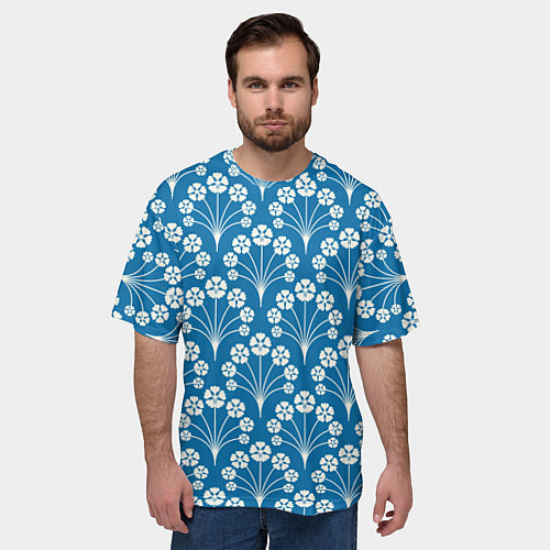 Мужская футболка оверсайз Векторные белые цветы / 3D-принт – фото 3