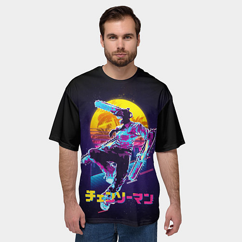 Мужская футболка оверсайз CHAINSAW MAN on the background of the moon / 3D-принт – фото 3