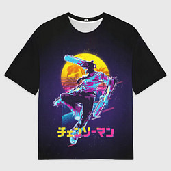 Футболка оверсайз мужская CHAINSAW MAN on the background of the moon, цвет: 3D-принт