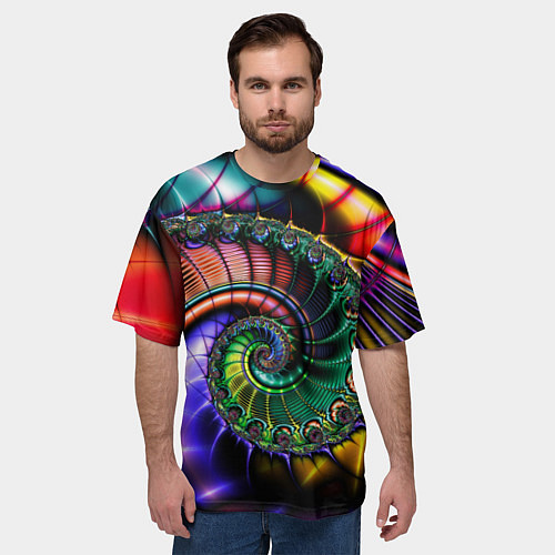 Мужская футболка оверсайз Красочная фрактальная спираль Colorful fractal spi / 3D-принт – фото 3