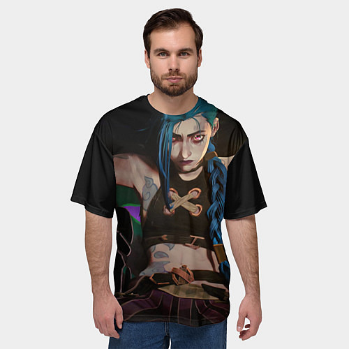 Мужская футболка оверсайз Arcane Джинкс смотрит на тебя / 3D-принт – фото 3