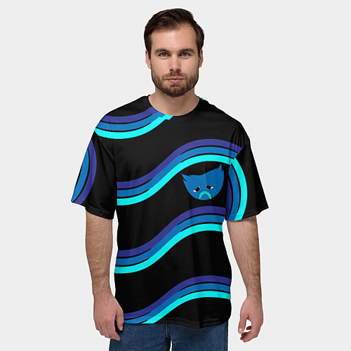 Мужская футболка оверсайз BlueMini HuggyWuggyPoppy Playtime / 3D-принт – фото 3