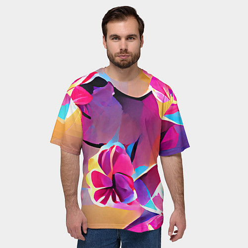Мужская футболка оверсайз Тропические краски Цветы / 3D-принт – фото 3