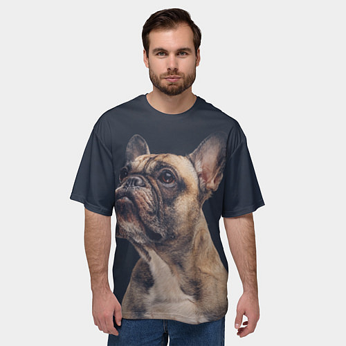 Мужская футболка оверсайз Голова французского бульдога / 3D-принт – фото 3