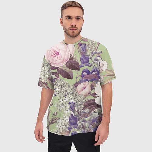 Мужская футболка оверсайз Цветы Чудесный Садовый Узор / 3D-принт – фото 3