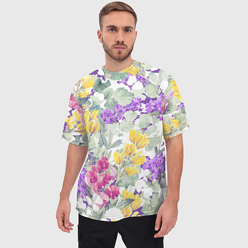 Мужская футболка оверсайз Цветы Красочный Луговой Узор / 3D-принт – фото 3