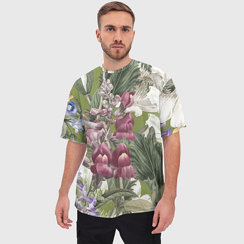 Мужская футболка оверсайз Цветы Ностальгический Весенний Узор / 3D-принт – фото 3
