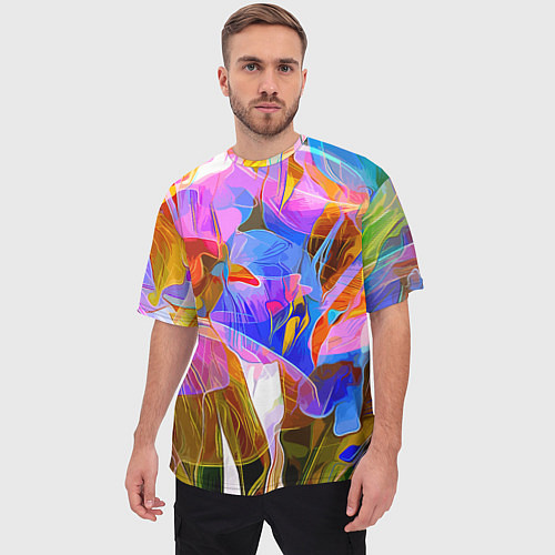 Мужская футболка оверсайз Красочный цветочный паттерн Лето Colorful floral p / 3D-принт – фото 3