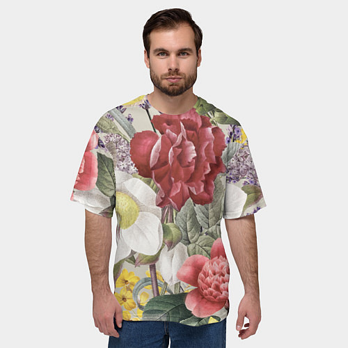 Мужская футболка оверсайз Цветы Красочный Садовый Букет / 3D-принт – фото 3