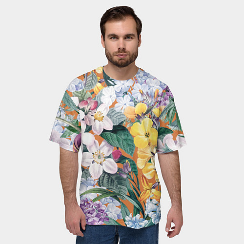 Мужская футболка оверсайз Цветы Красочный Лакфиоль / 3D-принт – фото 3