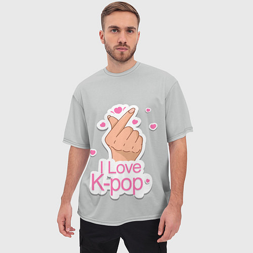Мужская футболка оверсайз Я люблю K-pop - жест Хани / 3D-принт – фото 3