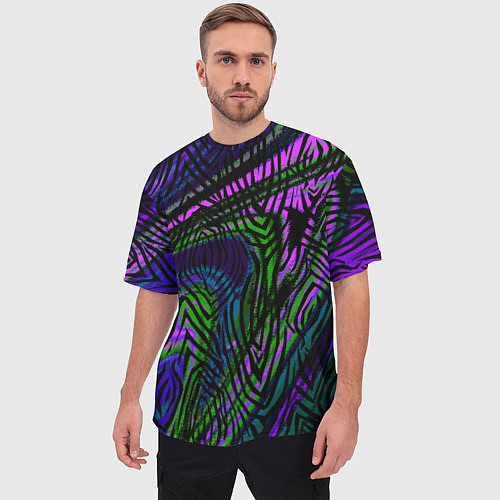Мужская футболка оверсайз Абстрактный современный тигровый узор / 3D-принт – фото 3
