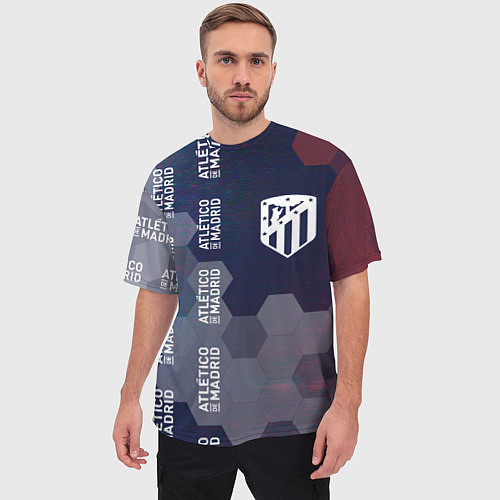 Мужская футболка оверсайз ATLETICO MADRID - Соты / 3D-принт – фото 3