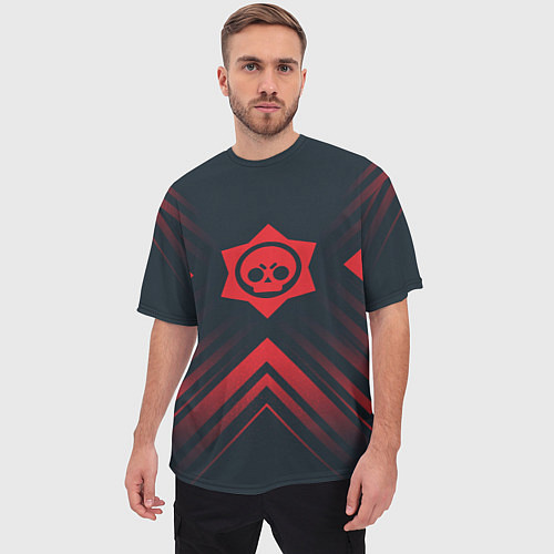 Мужская футболка оверсайз Красный Символ Brawl Stars на темном фоне со стрел / 3D-принт – фото 3