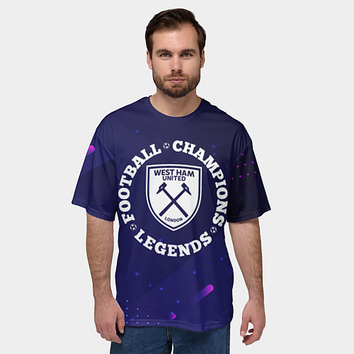 Мужская футболка оверсайз Символ West Ham и круглая надпись Football Legends / 3D-принт – фото 3