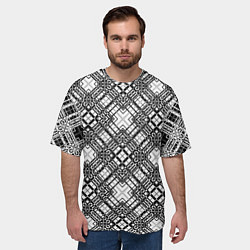 Футболка оверсайз мужская Черно-белый геометрический узор в клетку, цвет: 3D-принт — фото 2