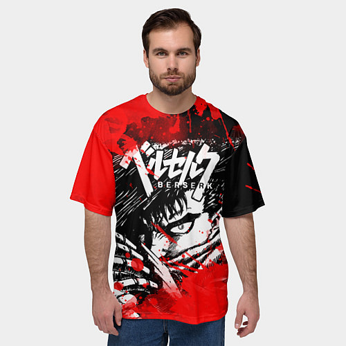 Мужская футболка оверсайз БЕРСЕРК - BERSERK БРЫЗГИ / 3D-принт – фото 3