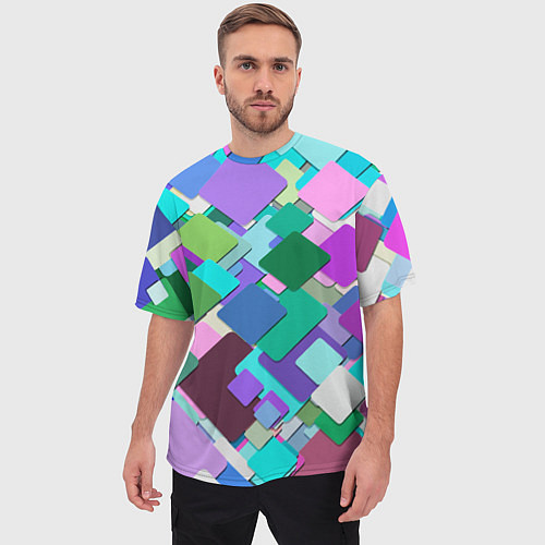 Мужская футболка оверсайз MULTICOLORED SQUARES / 3D-принт – фото 3