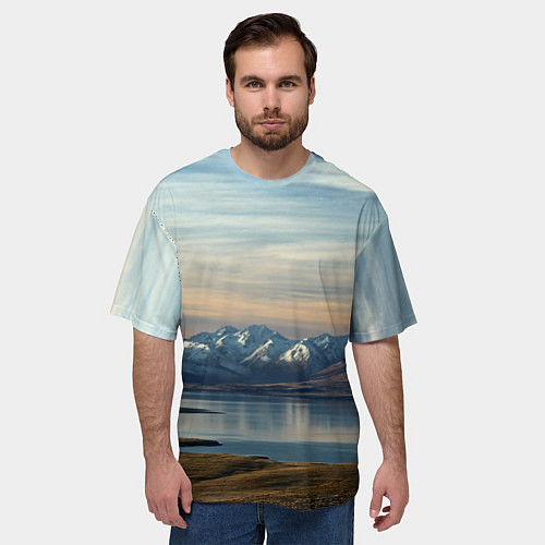 Мужская футболка оверсайз Горы озеро природа / 3D-принт – фото 3