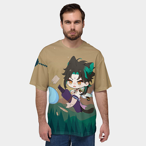 Мужская футболка оверсайз Xiao Kick SLime / 3D-принт – фото 3