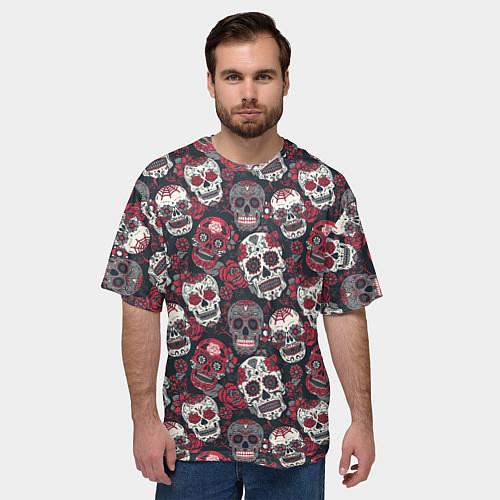 Мужская футболка оверсайз День мертвых Черепа Мексика / 3D-принт – фото 3