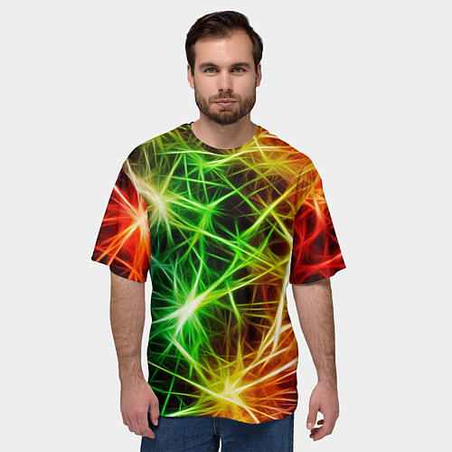 Мужская футболка оверсайз РАЗНОЦВЕТНЫЙ САЛЮТ / 3D-принт – фото 3
