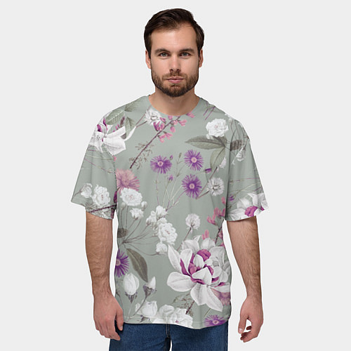 Мужская футболка оверсайз Цветы Романтический Сад / 3D-принт – фото 3