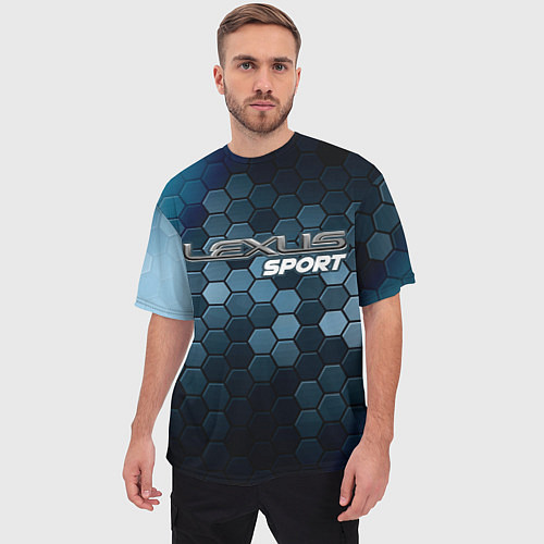 Мужская футболка оверсайз ЛЕКСУС Sport Соты / 3D-принт – фото 3