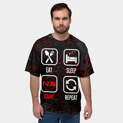 Мужская футболка оверсайз Eat, Sleep, Mass Effect, Repeat / 3D-принт – фото 3