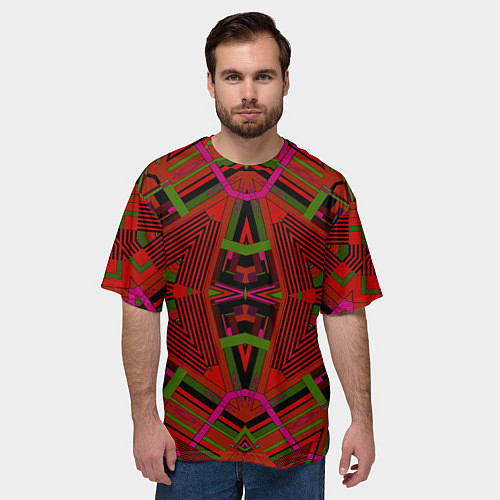 Мужская футболка оверсайз Геометрический этнический арабский узор в красно ч / 3D-принт – фото 3