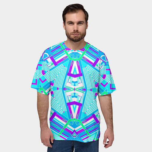 Мужская футболка оверсайз Геометрический орнамент в голубых тонах / 3D-принт – фото 3